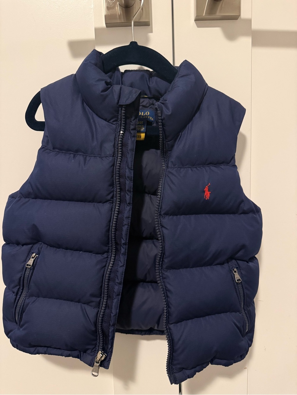Ralph Lauren Navy Puffer Vest with Red Pony Logo